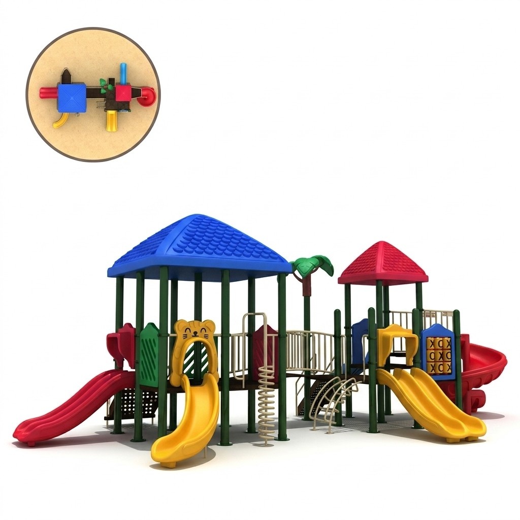 Spielturm mit Rutschbahnen Kletterturm Gartenspielplatz aus Kunststoff