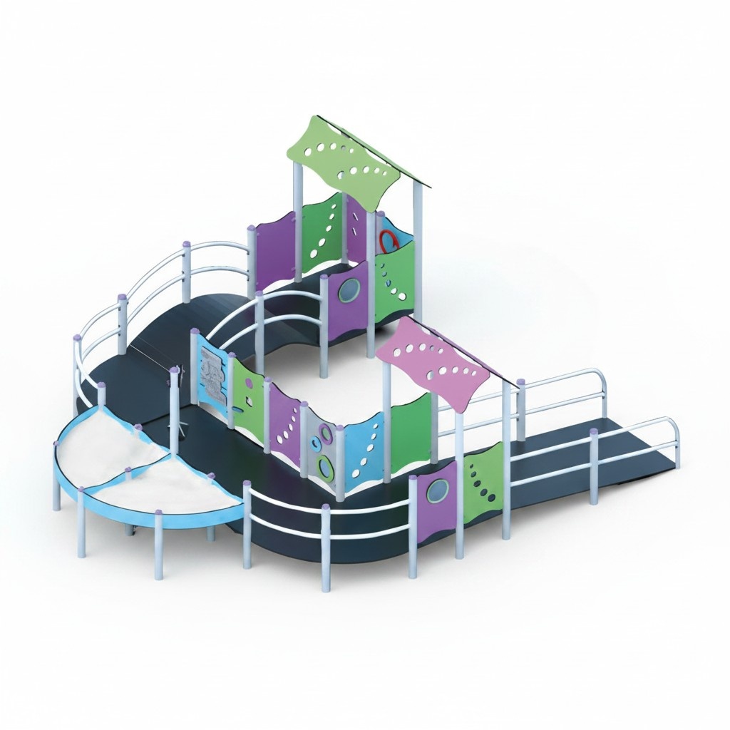 Spielzone Bewegungsfläche Freizeitgelände Spielturm mit Rutsche Bewegungsfläche