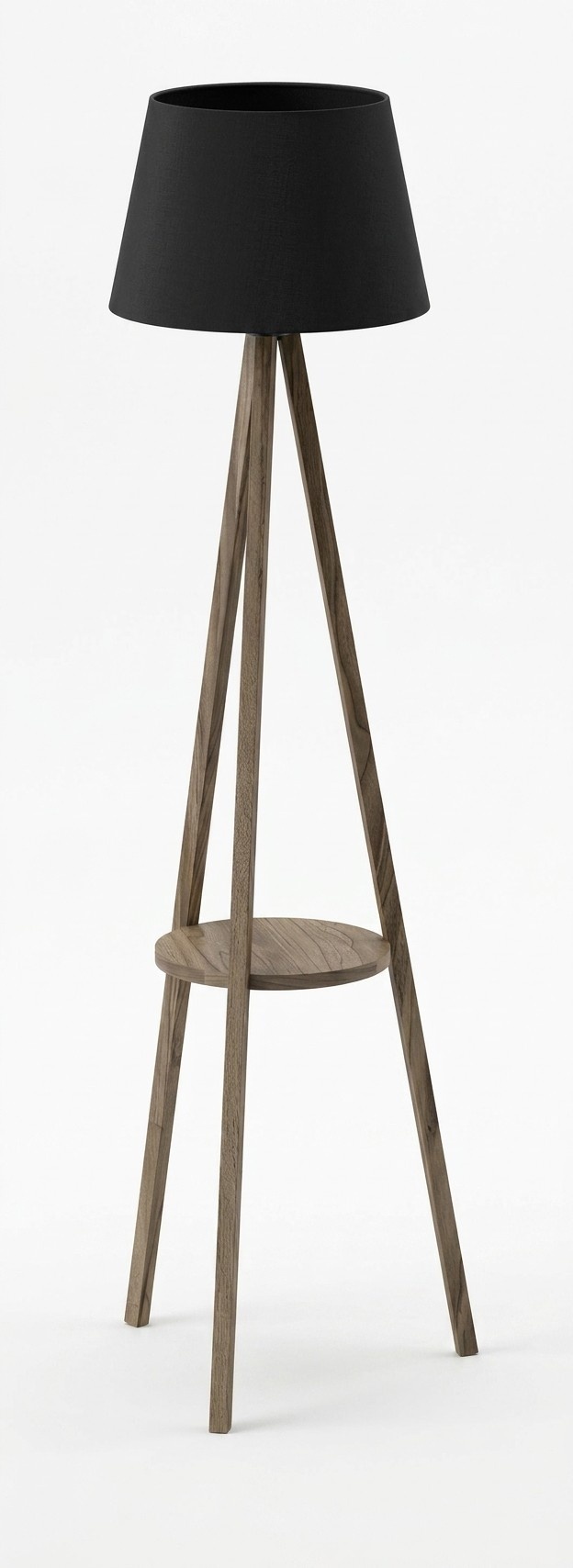 Stehlampe mit Regal aus Holz in Schwarz modern