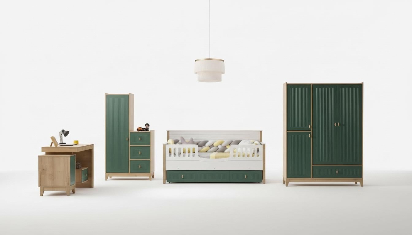 Stilvoll Kinderzimmer Set Besteht aus Bett 2х Kleiderschrank Schreibtisch
