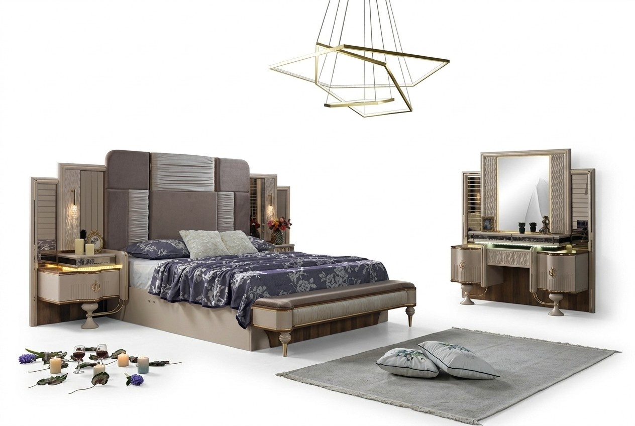 Stilvoll Schlafzimmer Set Bett 2x Nachttische Schminktisch Hochwertig Möbel 4tlg