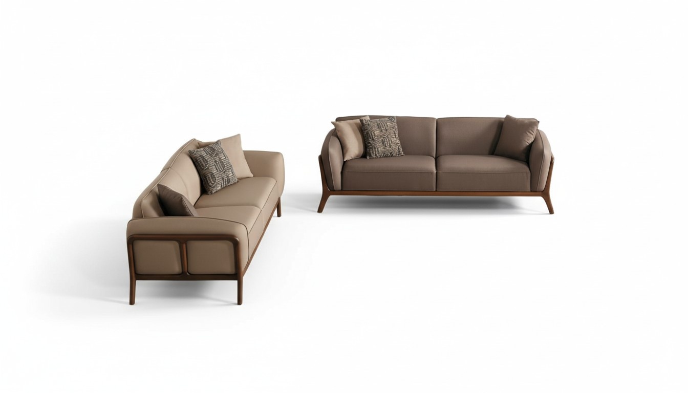 Stilvolle Beige Dreisitzer Garnitur Wohnzimmer Polstercouchen Sitzmöbel