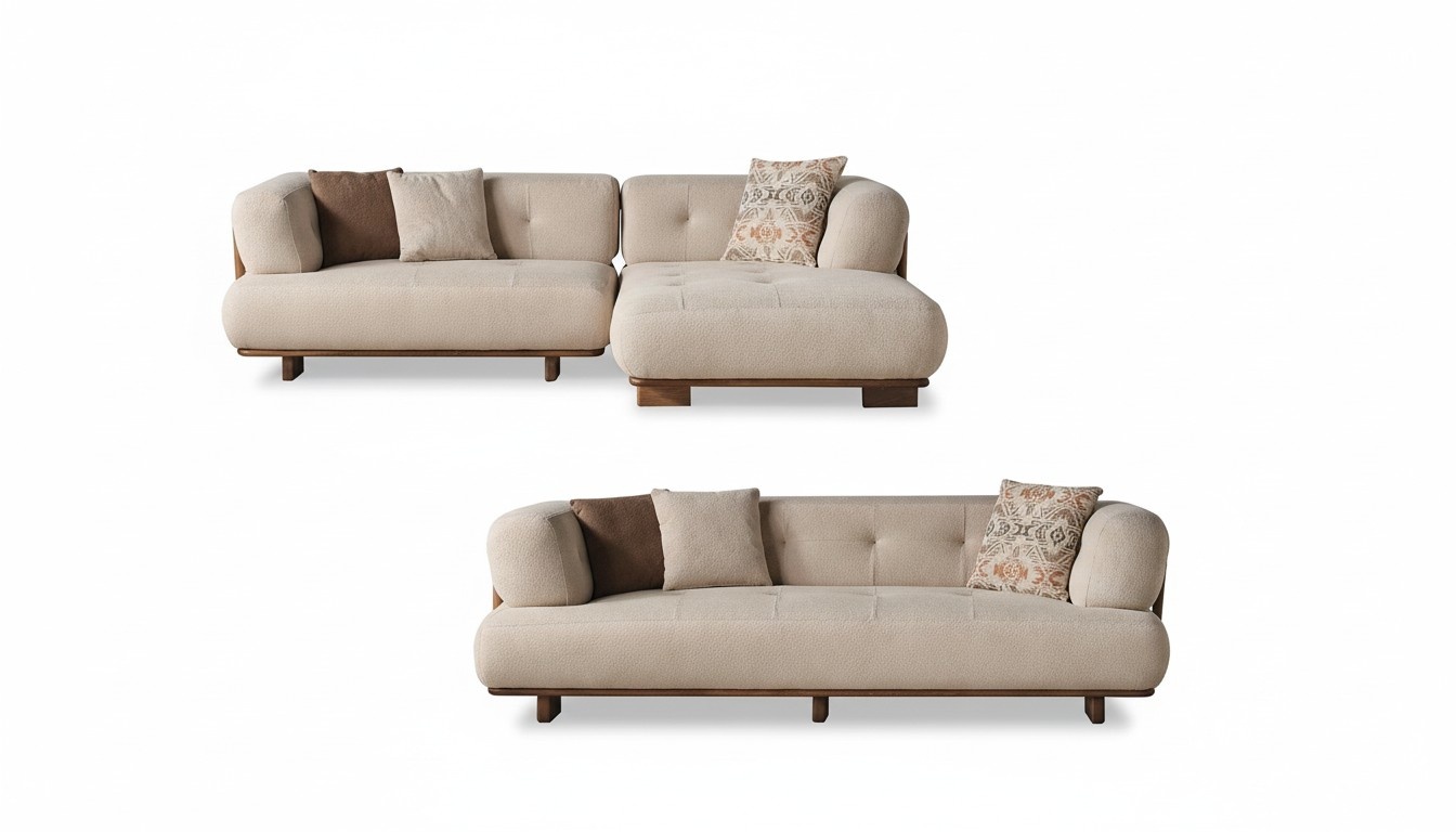 Stilvolle Beige Sofagarnitur Ecksofa L Form Polstermöbel Dreisitzer Sofa