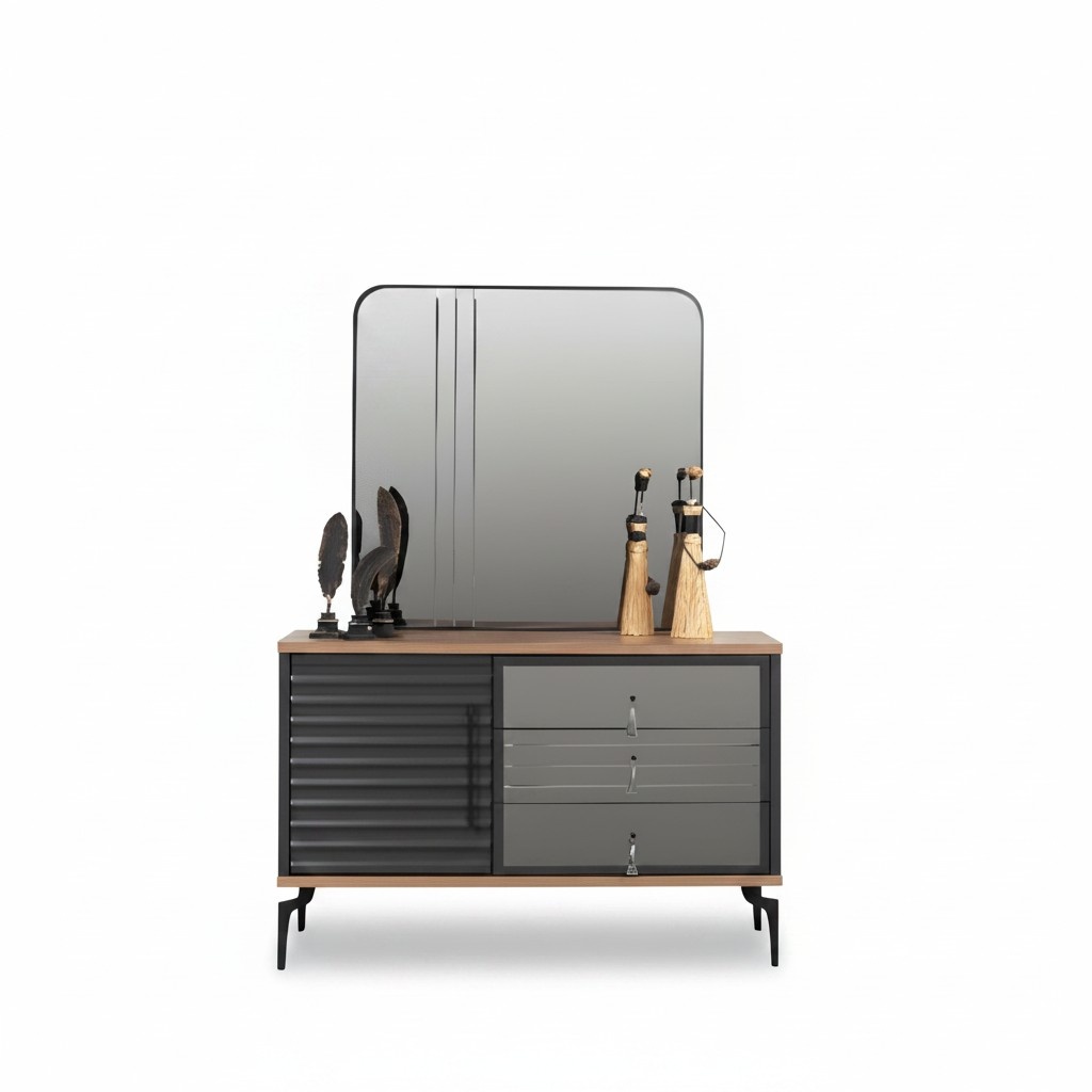 Stilvolle Braune Kommde Rechteckiger Spiegel Eleganter Schlafzimmer Set