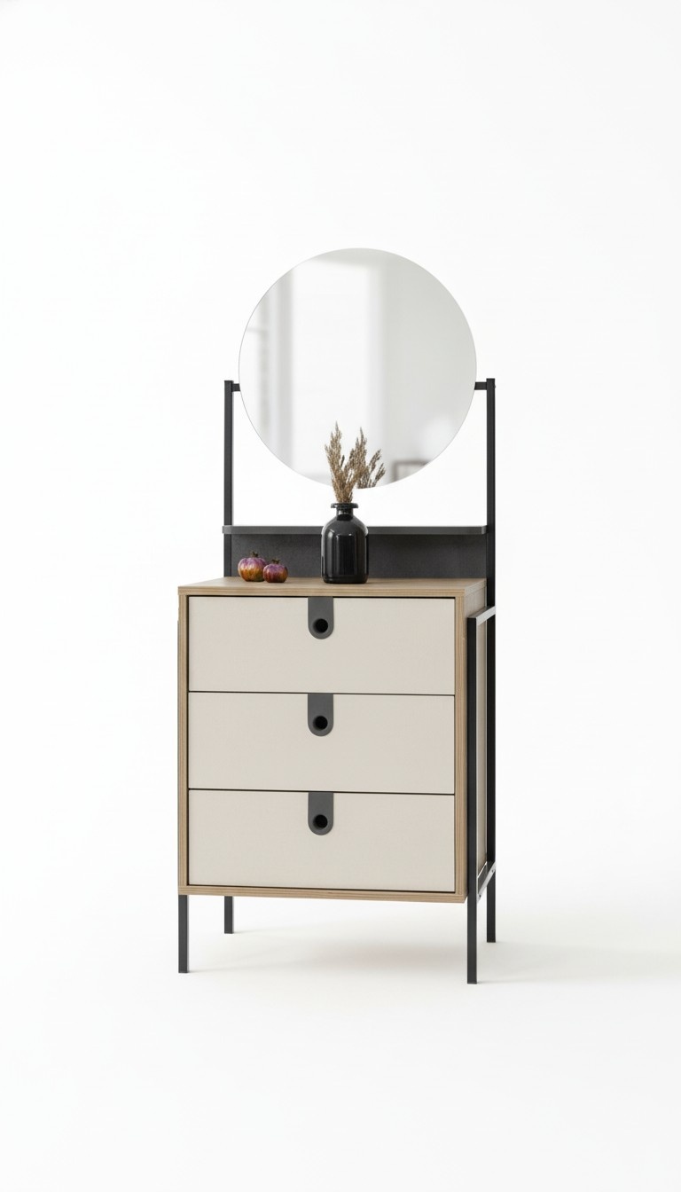 Stilvolle Kommode mit Spiegel und drei Schubladen in Holzoptik und Creme
