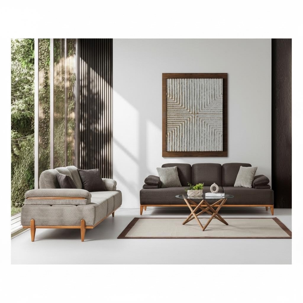 Stilvolle Sofagarnitur Designer Stoffsofa Polstersofas Holzgestell Möbel