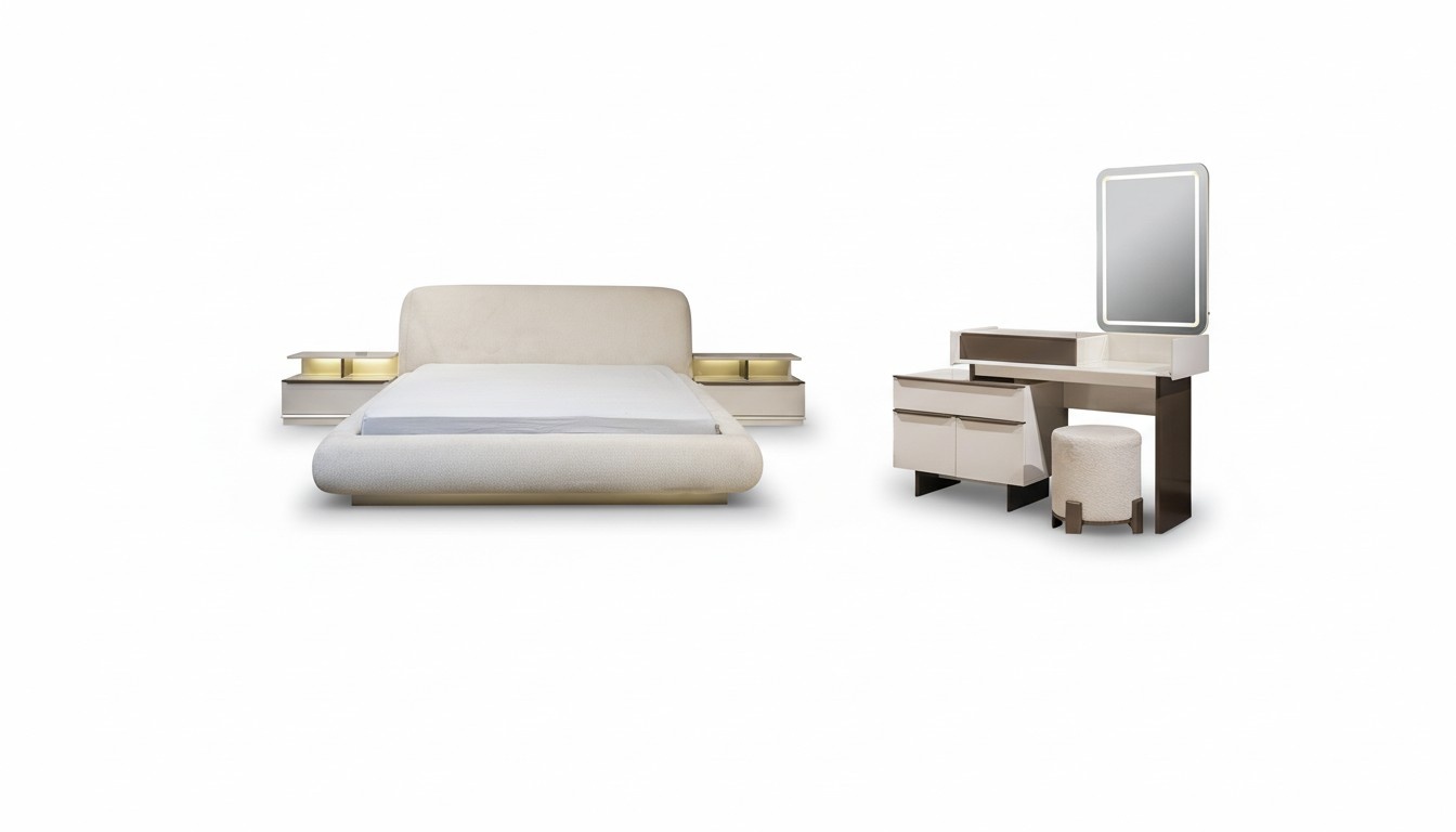 Stilvolle Weiße Schlafzimmergarnitur Doppelbett Schminktisch Nachttische