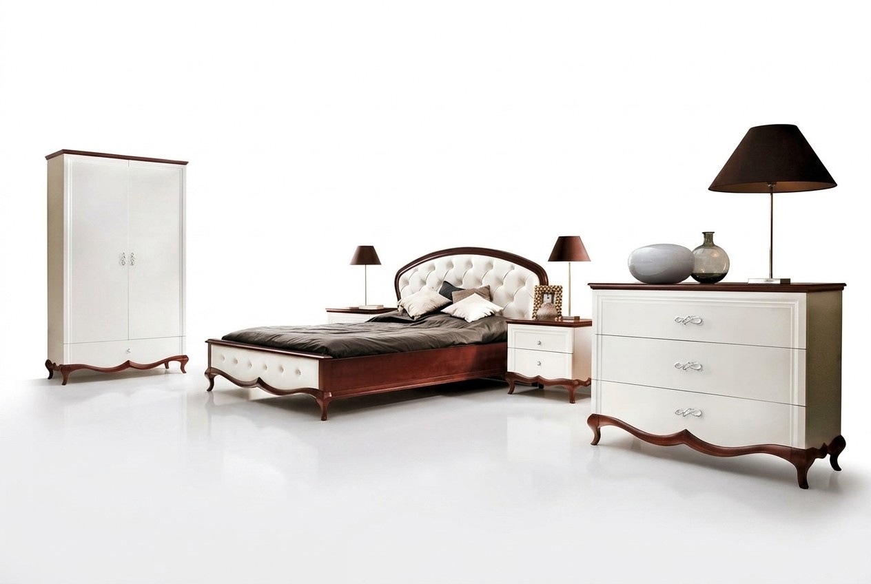 Stilvoller Schlafzimmer Set Holzmöbel Komplett Luxuriöses Bett 2x Nachttische