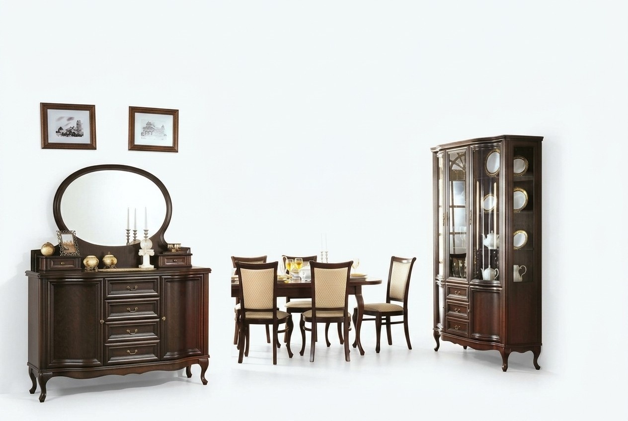 Stilvoller Set Wohnzimmer Holzmöbel Vitrine Klassisches Anrichte mit Spiegel