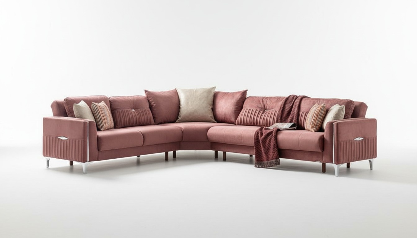 Stilvolles Ecksofa L-Form Eckgarnitur Wohnlandschaft Couchen Sofas Altrosa