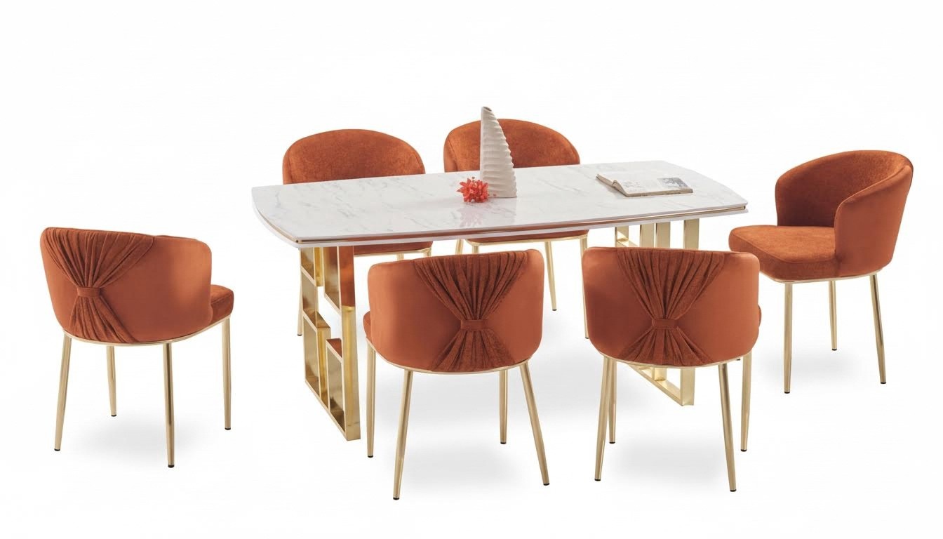 Stilvolles Esszimmer Set grau gold rechteckige Tischplatte Marmorimitation