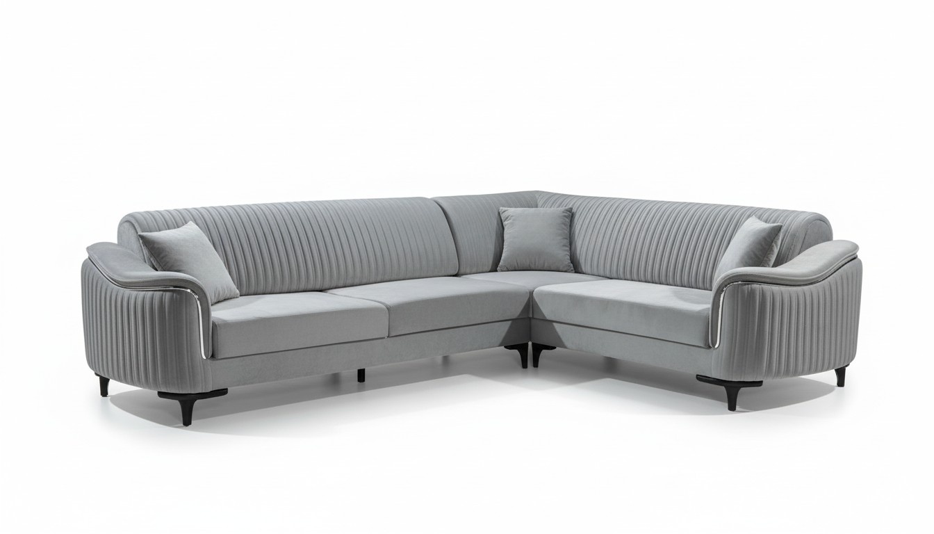 Stoff Ecksofa L-Form Sofa Polster Textil Eckgarnitur Samt Grau 310x240