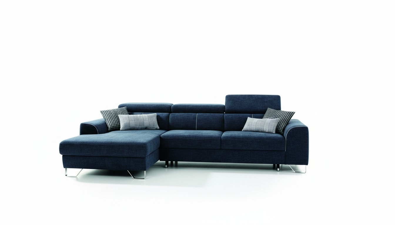Stoff Sofa Couch Polster Eck Design Garnitur Blaue Wohnlandschaft Textil