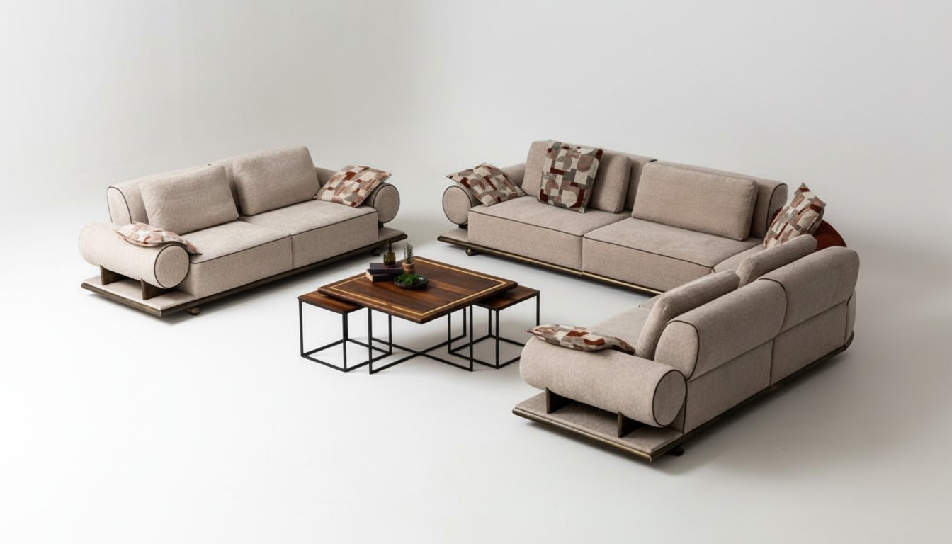 Stoffsofa Couch Wohnlandschaft Eck Design Modern Sofa Ecksofa L-Form Beige Neu