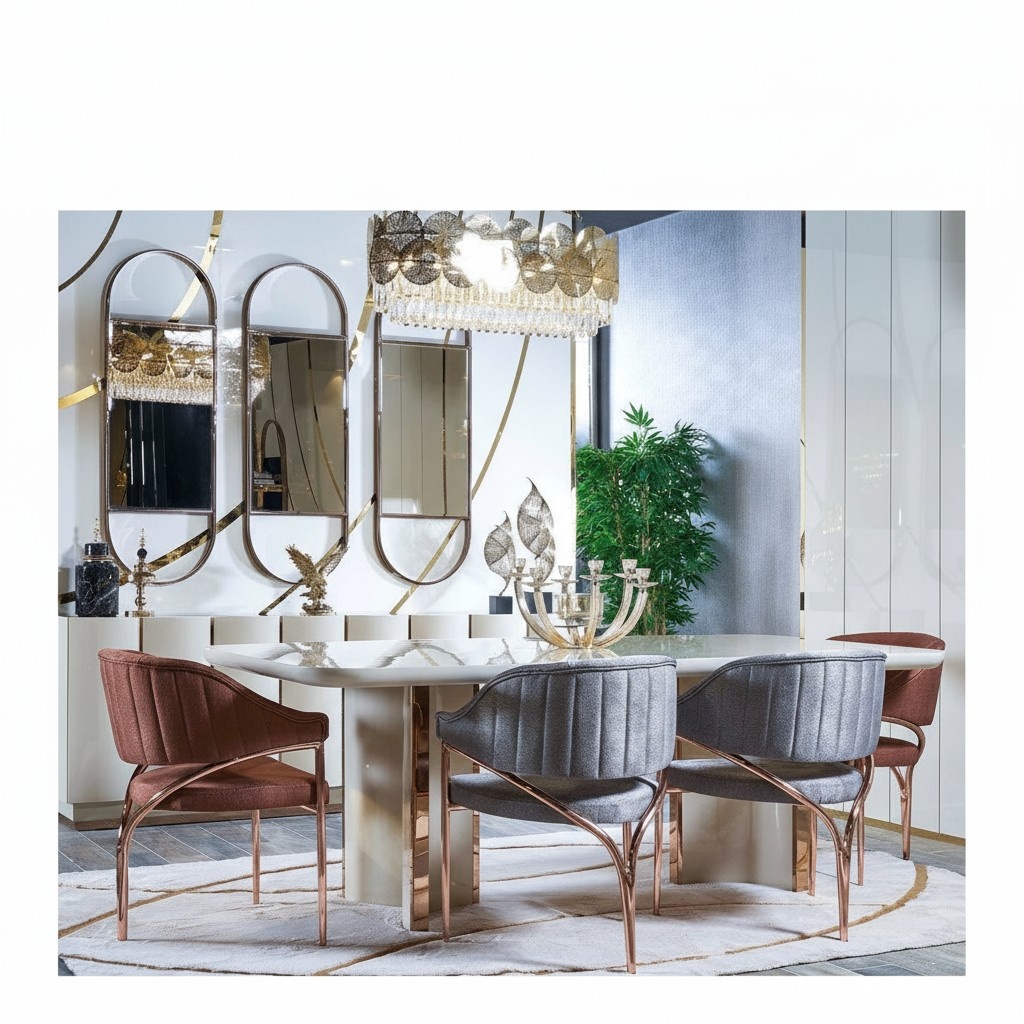 Stühle Stuhl Polster Modernes Set Design Lampe Holz Textil Metall