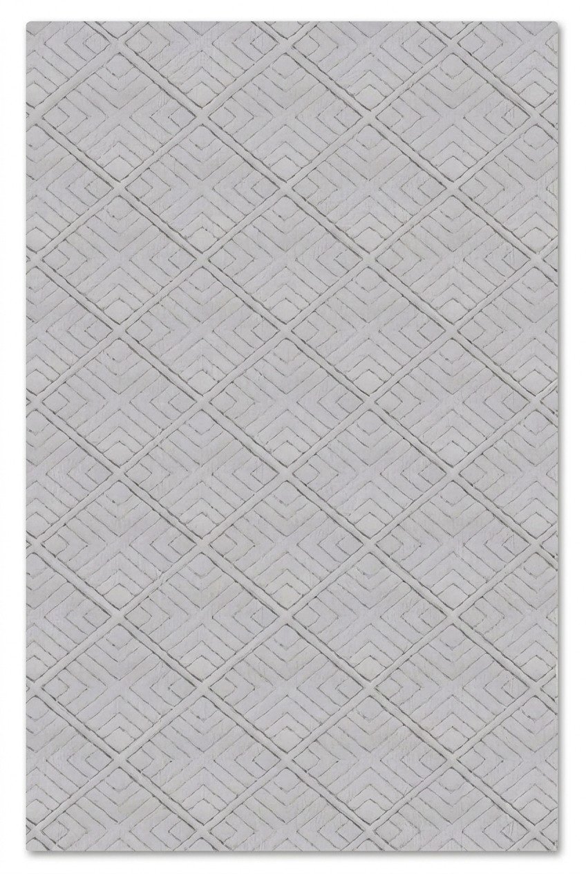 Teppich Kurzflor Unifarben Grau Rauten Muster Geometrisches Design