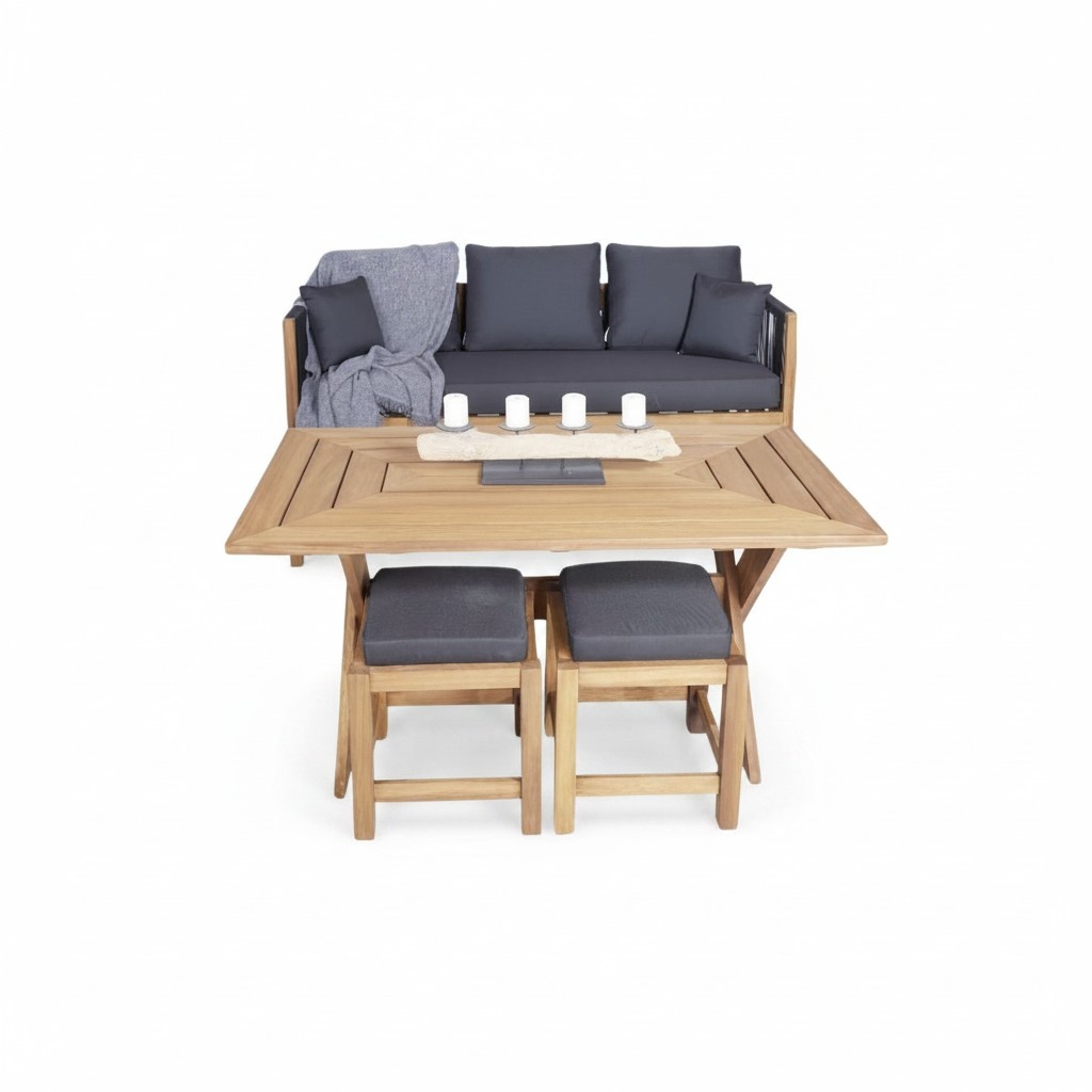 Terrassenmöbel Gartenmöbel Set Sofa Couch Holz Esstisch Komplett 2x Hocker