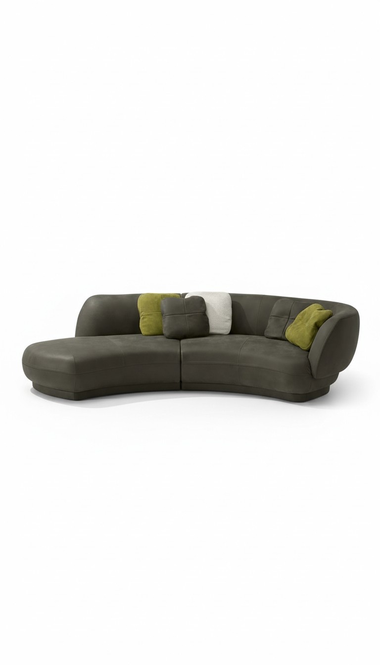 Textil Sofa 3 Sitzer Polster Leder Modern Relax Sitz Luxus Möbel Ecksofa Rund