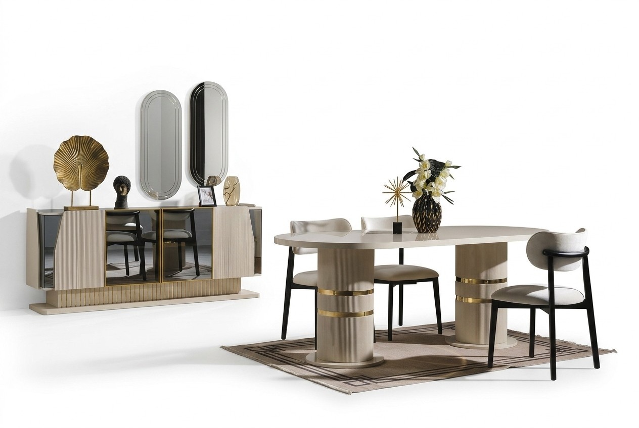 Tisch 4x Stühle Sideboard 2x Spiegel 8tlg Esszimmer Set Gruppe Möbel