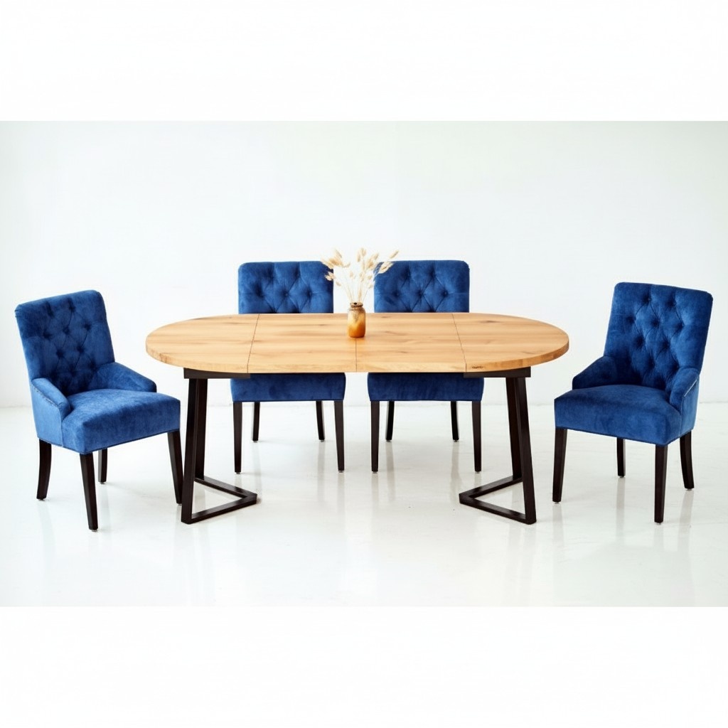 Tisch + 6x Chesterfield Stühle Gruppe Stühle Garnitur Polster Lehn Holz