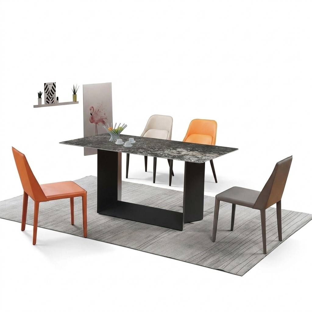 Tisch Esszimmer Garnitur Esstisch Stuhl Set 5tlg. Leder Edelstahl Stühle