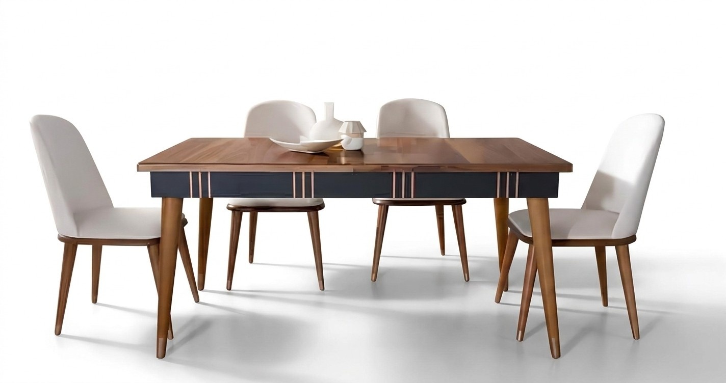 Tisch Esszimmer Garnitur Esstisch Stuhl Set 5tlg. Textil Holz Lehn Stühle Möbel