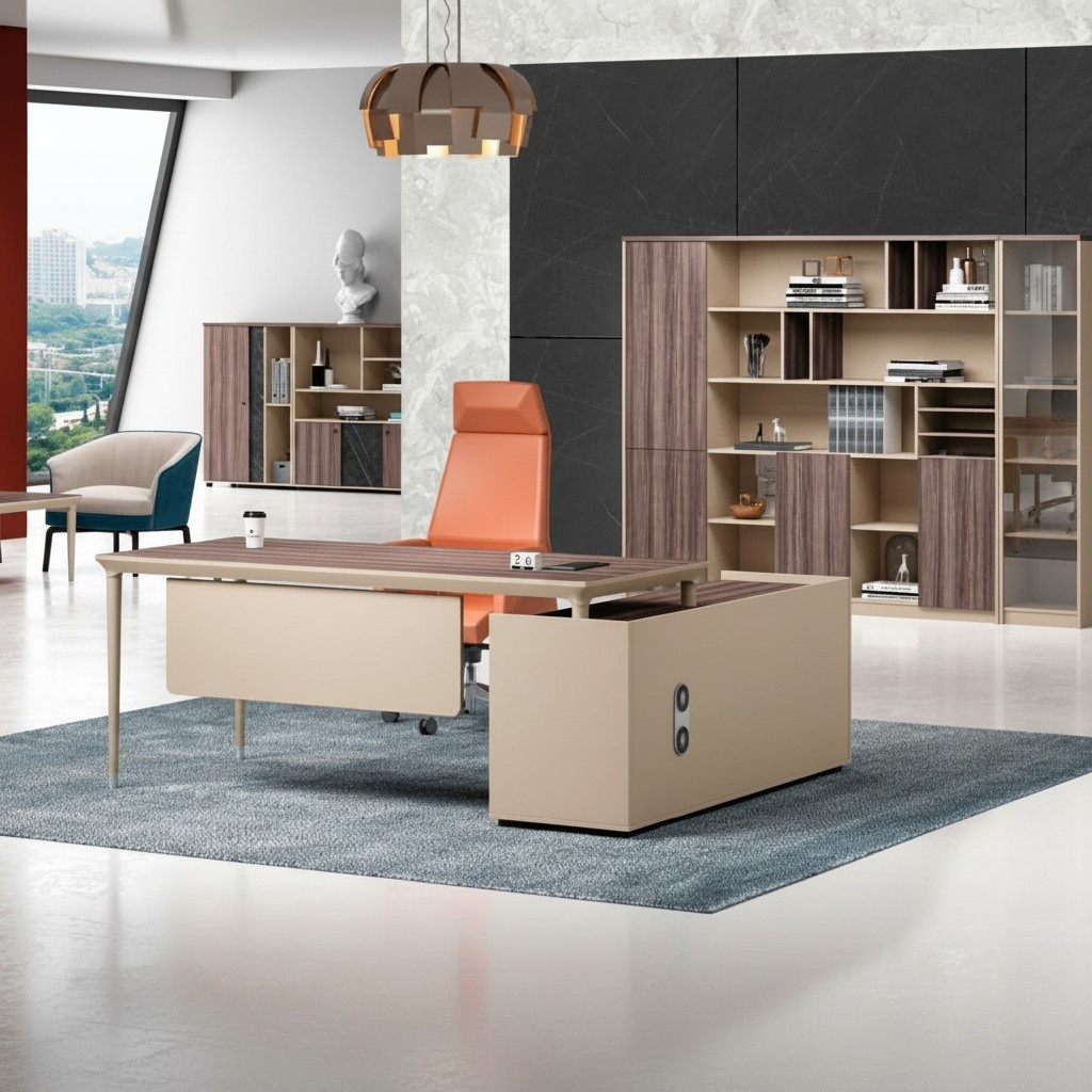 Tisch Holz Büro Ecke Bürotisch Schreibtisch Büromöbel Beige Luxus