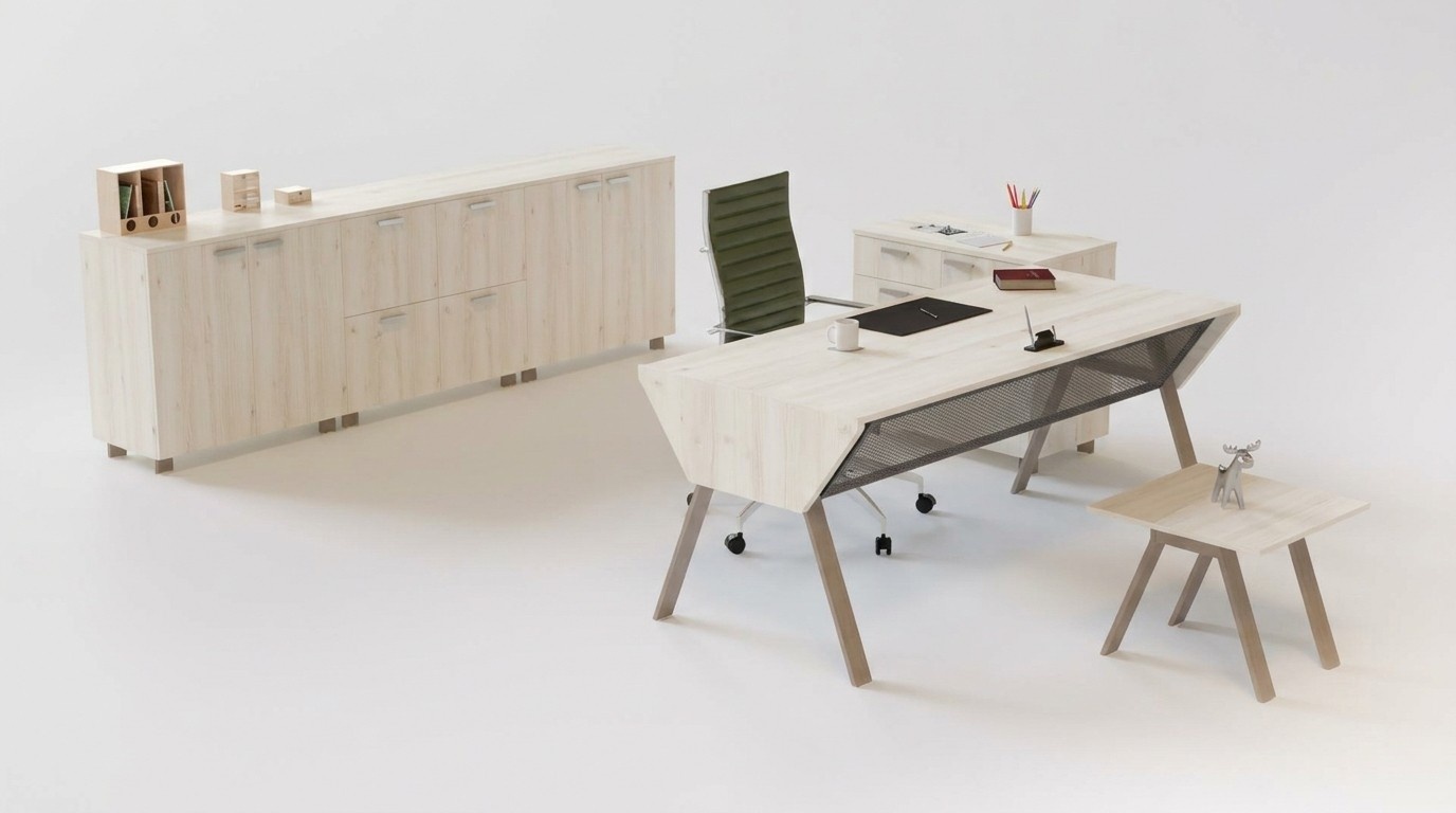 Tisch Schreibtisch Aktenschrank Holz mit 2 Kommoden und Couchtisch 4tlg.