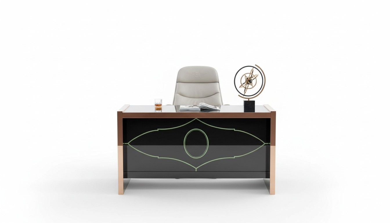 Tisch Stuhl Arbeitszimmer Schreibtisch Schwarz Büro Einrichtung Möbel Luxus 2tlg