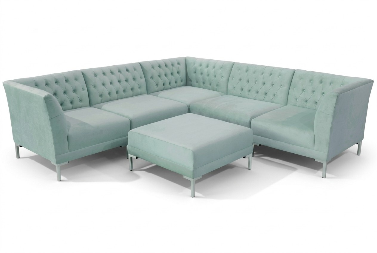 Turkis Blaue Eckcouch wohnzimmer Stil Möbel Chesterfield Landhaus Garnitur 2tlg.