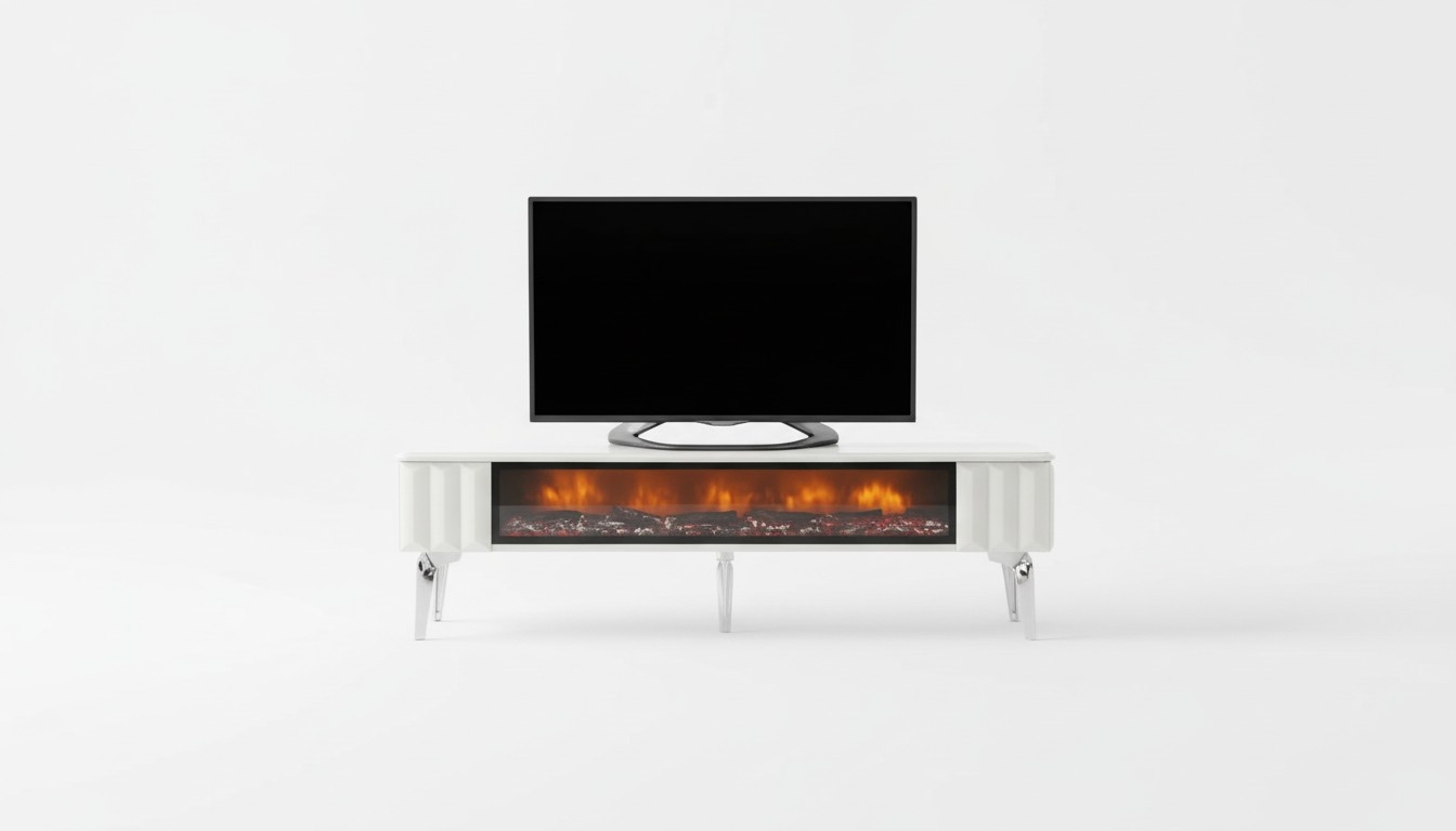 TV-Lowboard weiße Spanplatte Metall-Luxusmöbel Kamin Wohnzimmer neu