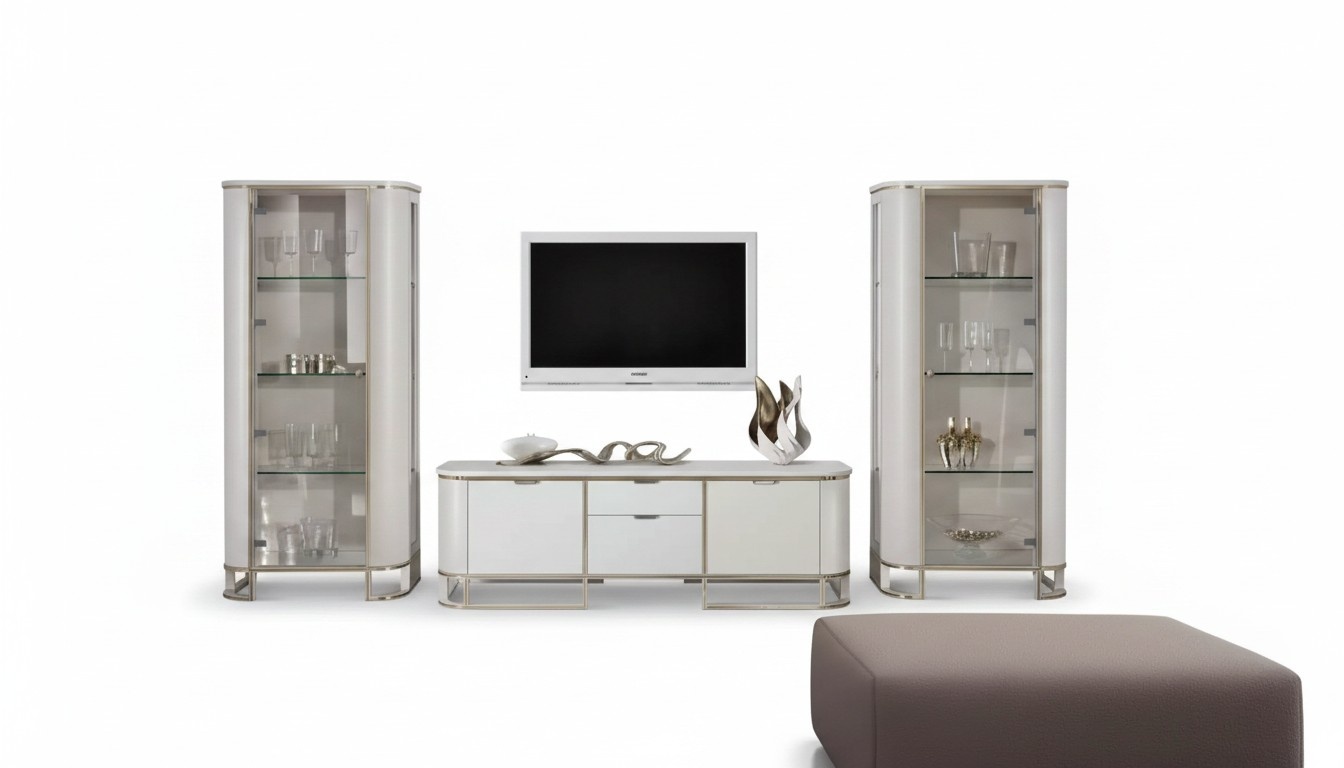 TV-Ständer 2x Glasvitrine neues Wohnzimmer Set modern 2tlg Farbe weiß