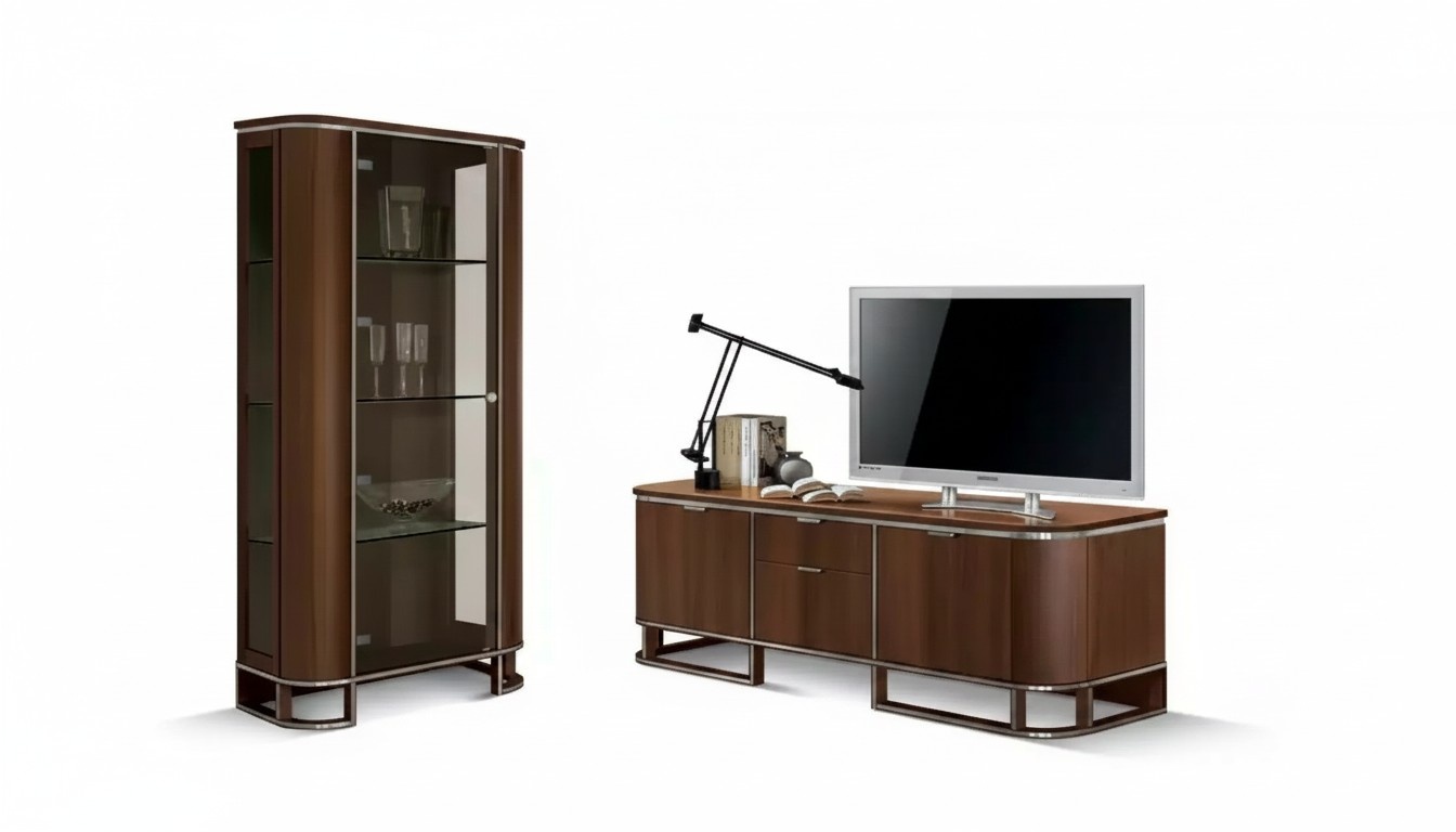tv Ständer Fernseher Wand Wohnwand Lowboard Braun Hochglanz Vitrine