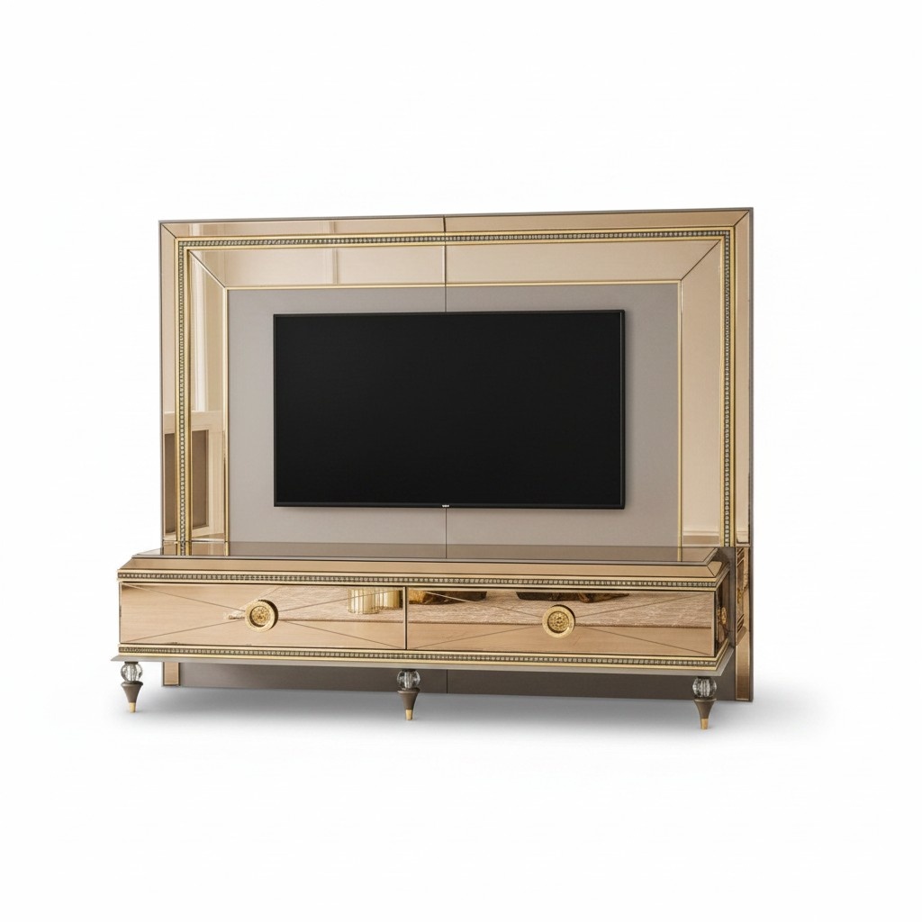 TV Ständer RTV Lowboard Wohnwand Sideboard Gold Holz Modern Design