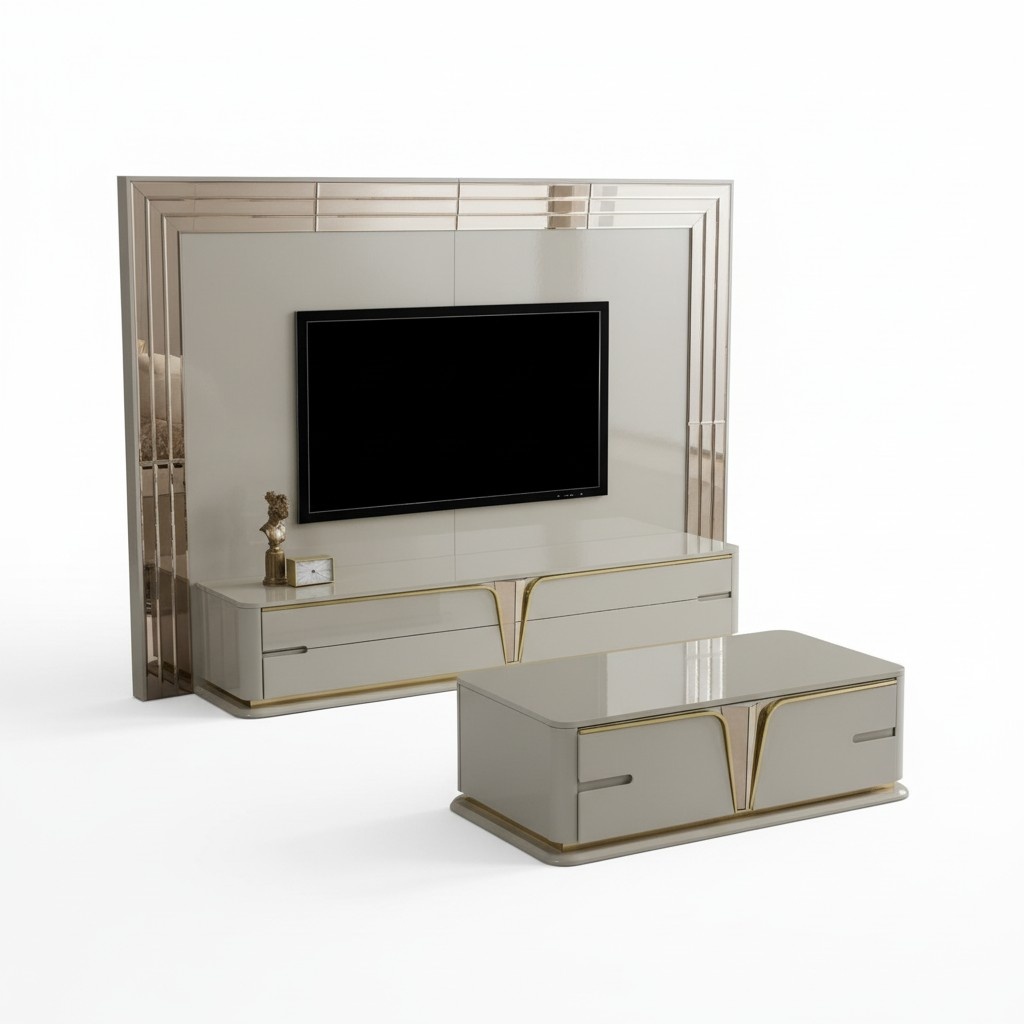 TV Ständer RTV Lowboard Sideboard Wohnzimmer Gold Beige Luxus Holz