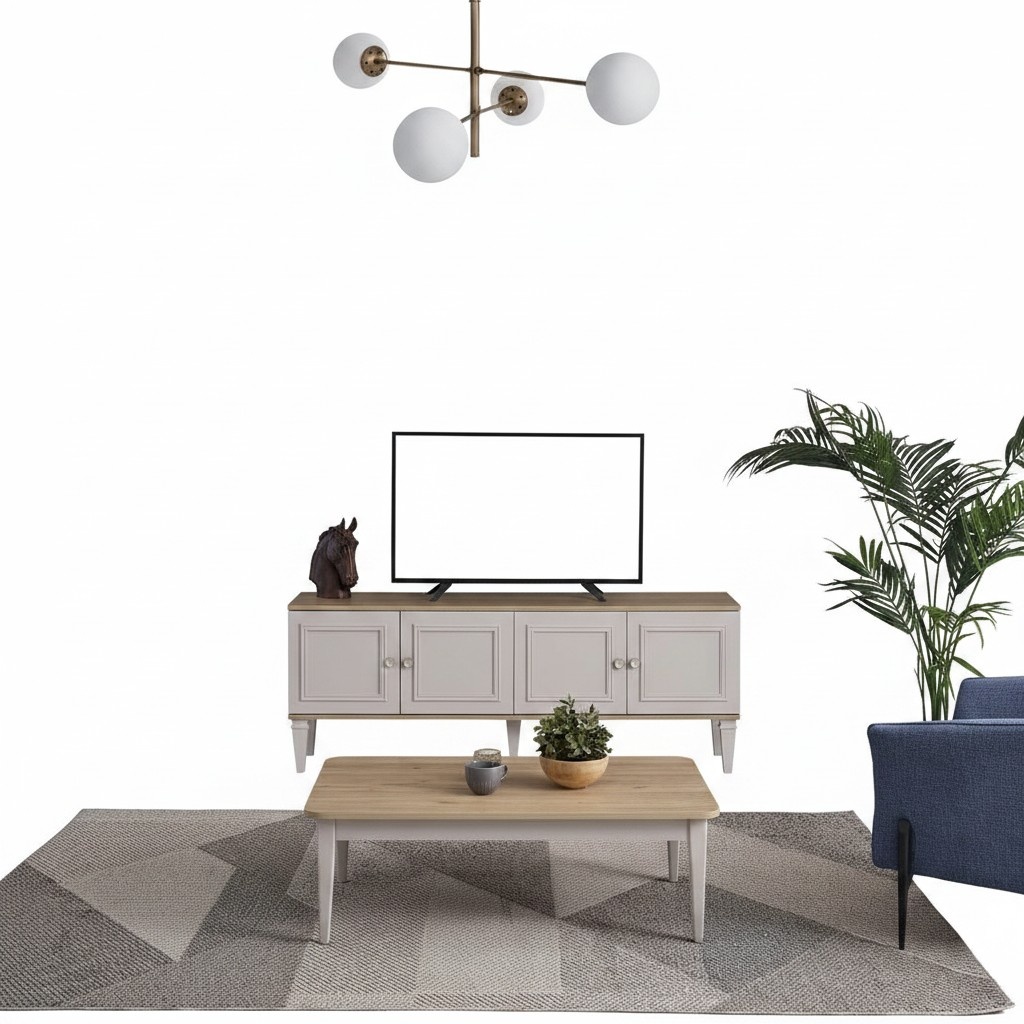 TV Ständer Schrank RTV Lowboard Wohnzimmer Grau Holz Sideboard Modern