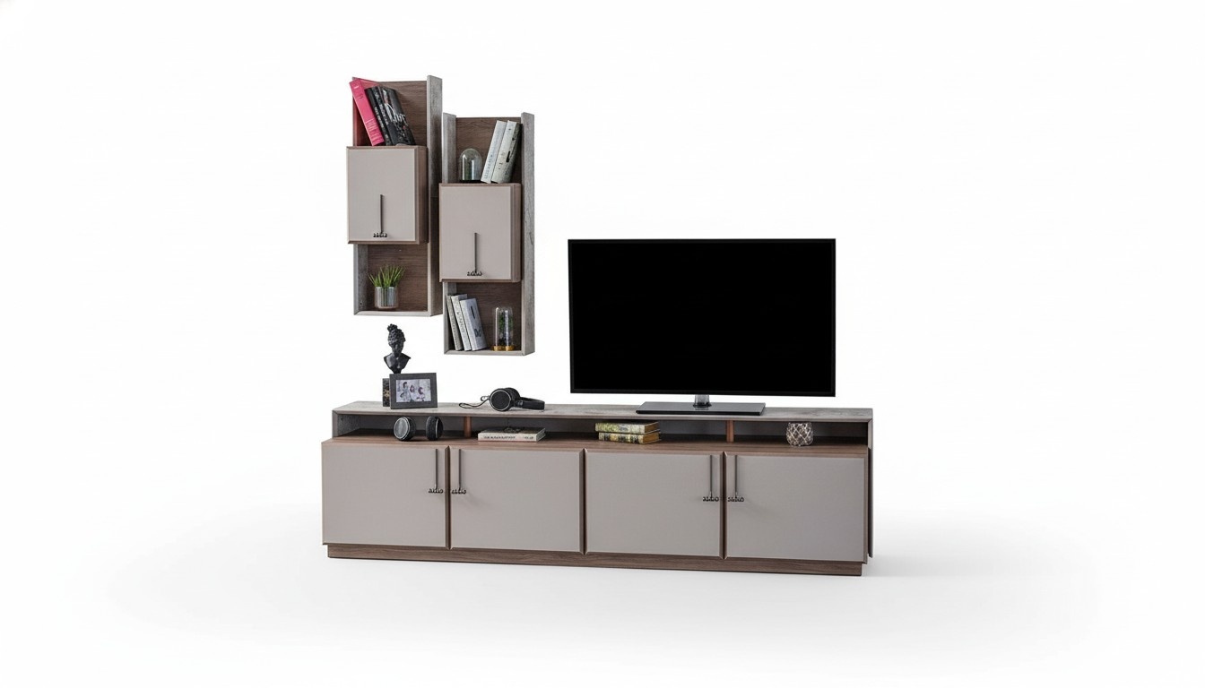 TV Ständer Wandschränke Sideboard RTV Lowboard Grau Wohnzimmer Holz