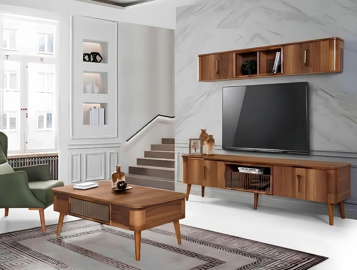 tv Wand Holz Stil Modern Regal Wohnzimmer Möbel Schrank neu moderne Wohnwand neu