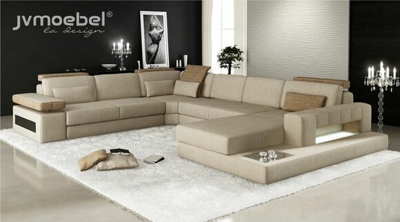 Wohnlandschaft U Form Ecksofa Sofa Couch Polster Ecke Wunderschöne XXL Stoff