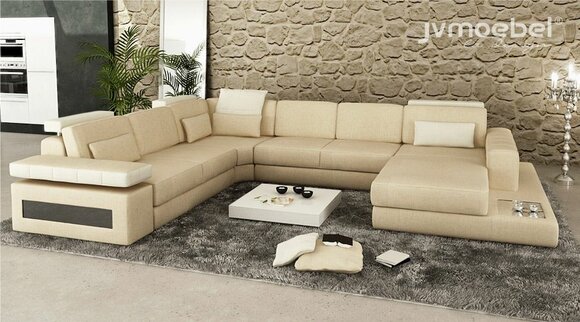 Designer Couch U Form Ecksofa Polster Couch Leder Wohnlandschaft Neu
