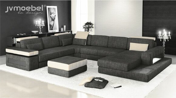 Ecksofa Couch Design Polster Textil Neu Wohnlandschaft U-Form Bettfunktion Stoff