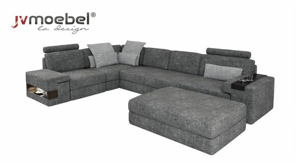 Wohnzimmer L-Form modern elegant Design Couch Ecksofa Hocker Polstermöbel NEU