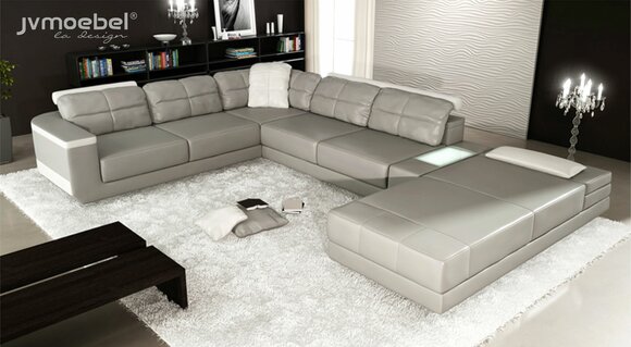 Wohnlandschaft Ecksofa Couch Grau Leder Polster Sitz Ecke Sofa U Form Sofas Neu