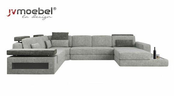 Wohnlandschaft Couch Eck U Form Sofa Eckcouch Ecksofa XXL Stoff Polster