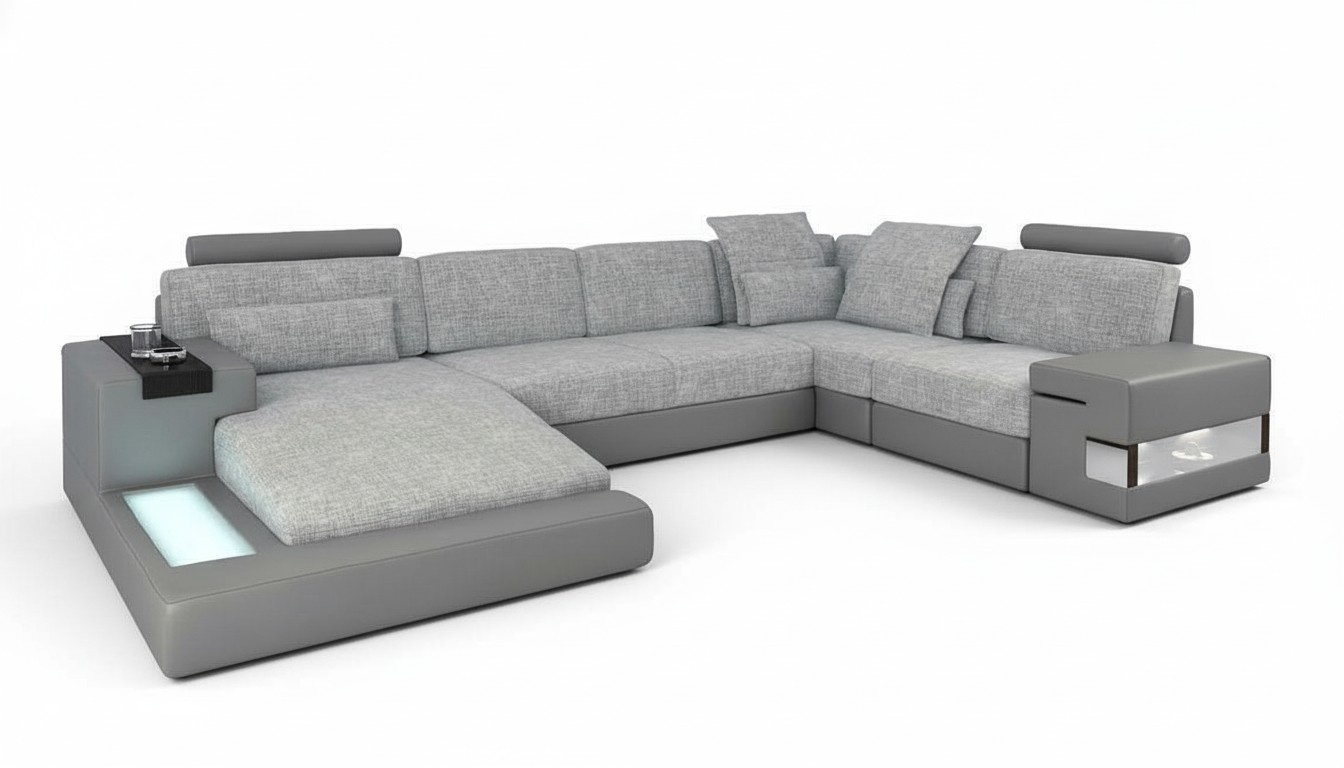 U-Form Möbel SofaBett Funktionen Polster Textil Moden Design Ecksofa Neu Sofa