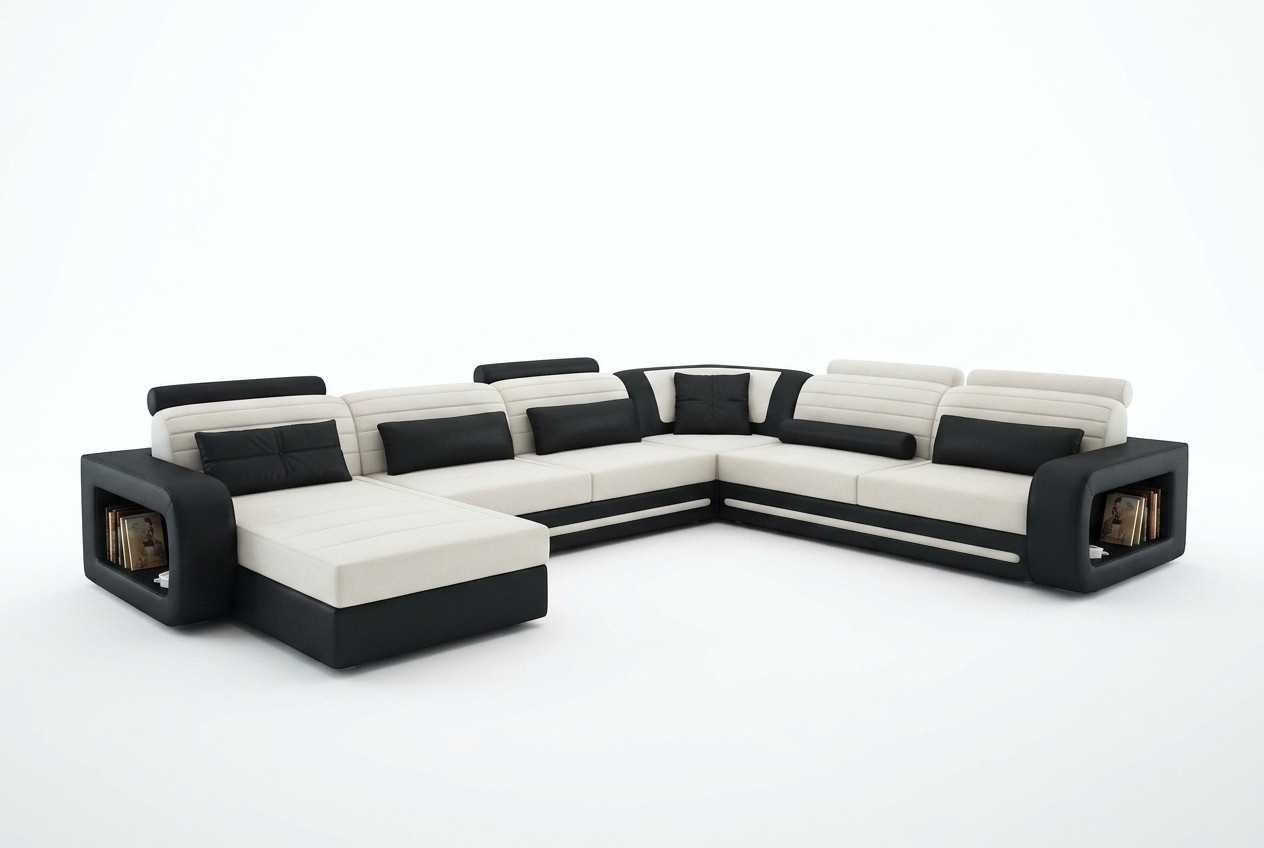 U Form Sofa Couch Polster Garnitur Wohnlandschaft Design Ecksofa Leder