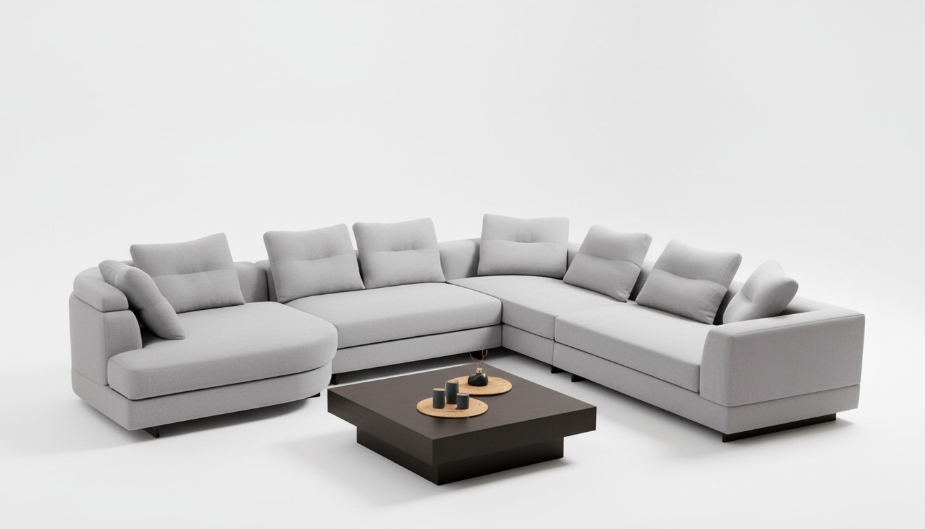 U-Form Wohnzimmer Ecksofa L-Form Modern Design Stil Textil Material Weiß