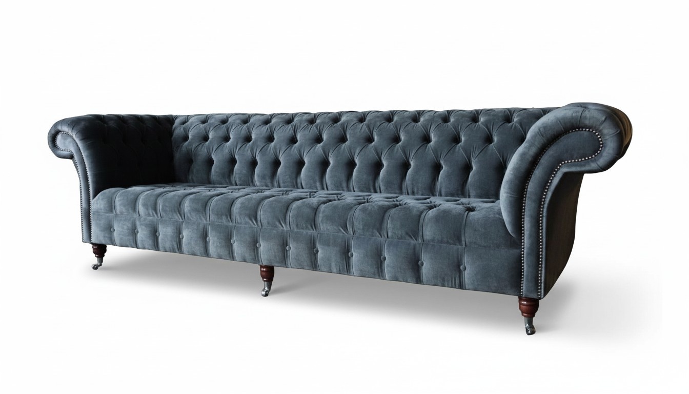 Viersitzer Sofa 4 Sitzer Sofas Modern Grau Design Stoff Chesterfield Neu