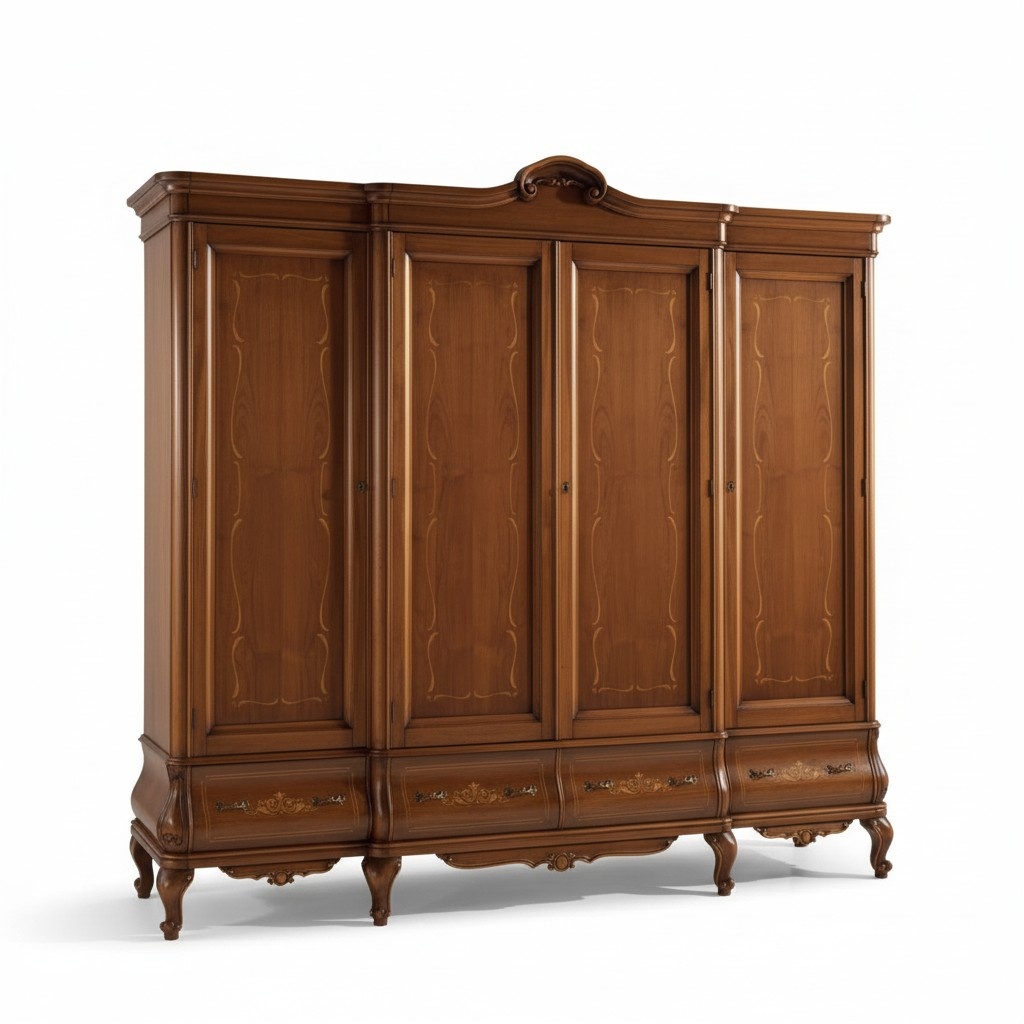 Viertüriger Brauner Kleiderschrank Klassische Schlafzimmer Möbel Holz