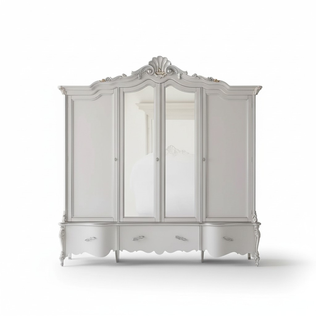 Viertüriger Weißer Klassischer Kleiderschrank Massivholz Schränke Design